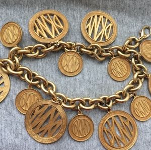 1990s Donna Karan Charm DKNY Logo Bracelet Couture Designer Cut Out Textured